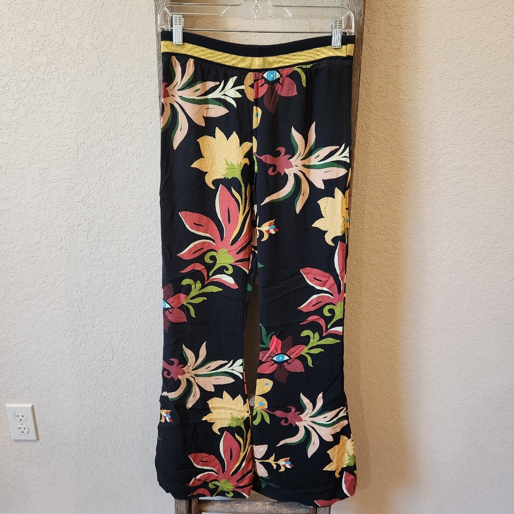 Farm Rio Pants Womens Calla Flared Mid Rise Floral Print Pants- Size Small